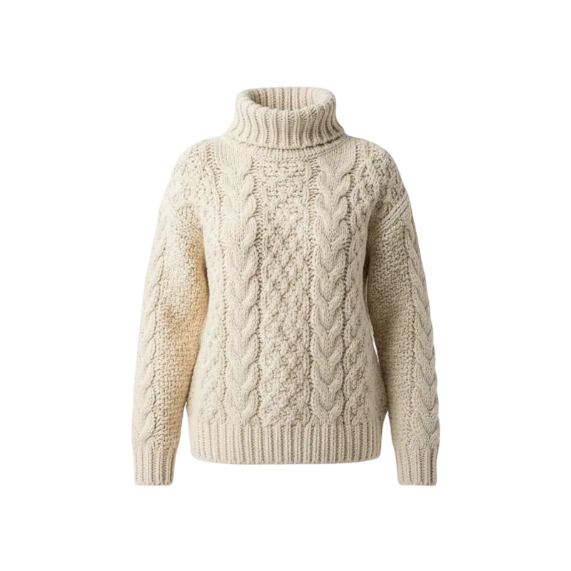CABLE-KNIT TURTLENECK SWEATER — TRADITIONAL COUTURE manufactured by Al Hassan Apparel Lahore Pakistan